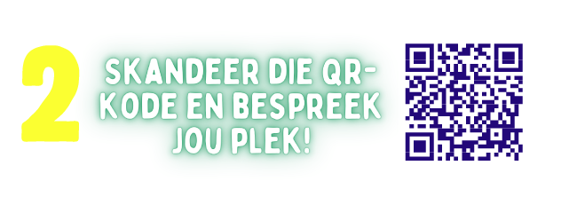 2 — Skandeer die QR-kode en bespreek jou plek